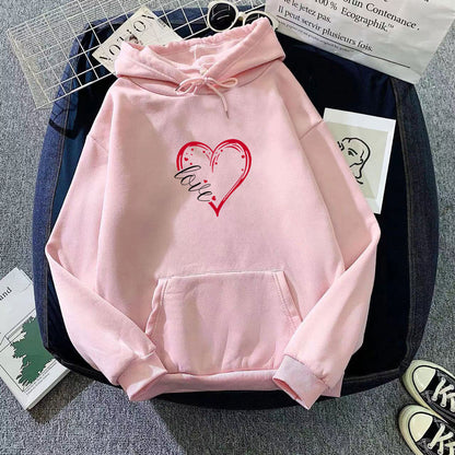 Damen Kapuzenpullover Fleece Herz-Design Weich Rosa