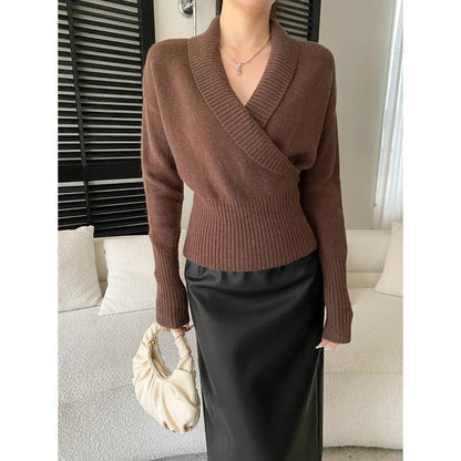 Damen Wickelpullover Breiter Rippbund Norvielle