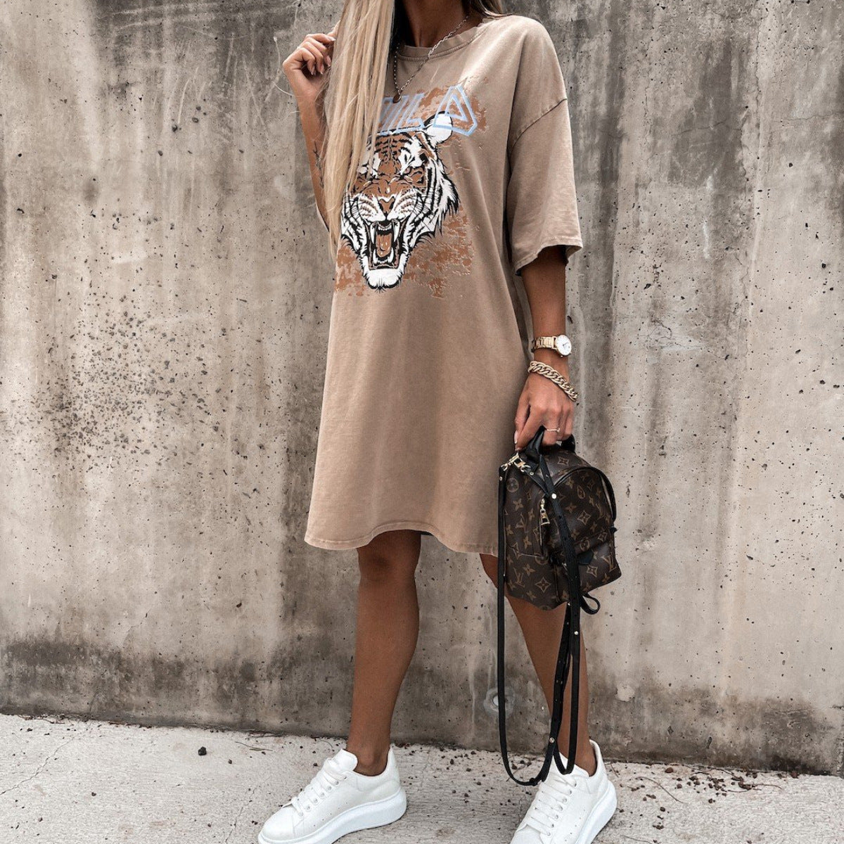 Damen Oversized T-Shirt-Kleid Tiger-Print Norvielle