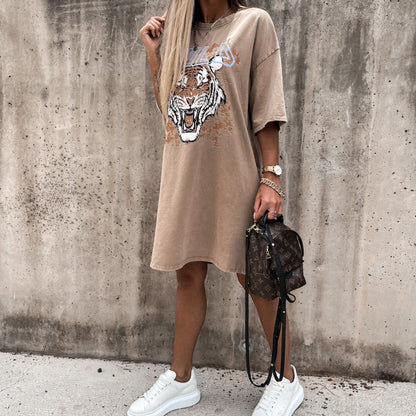 Damen Oversized T-Shirt-Kleid Tiger-Print Norvielle