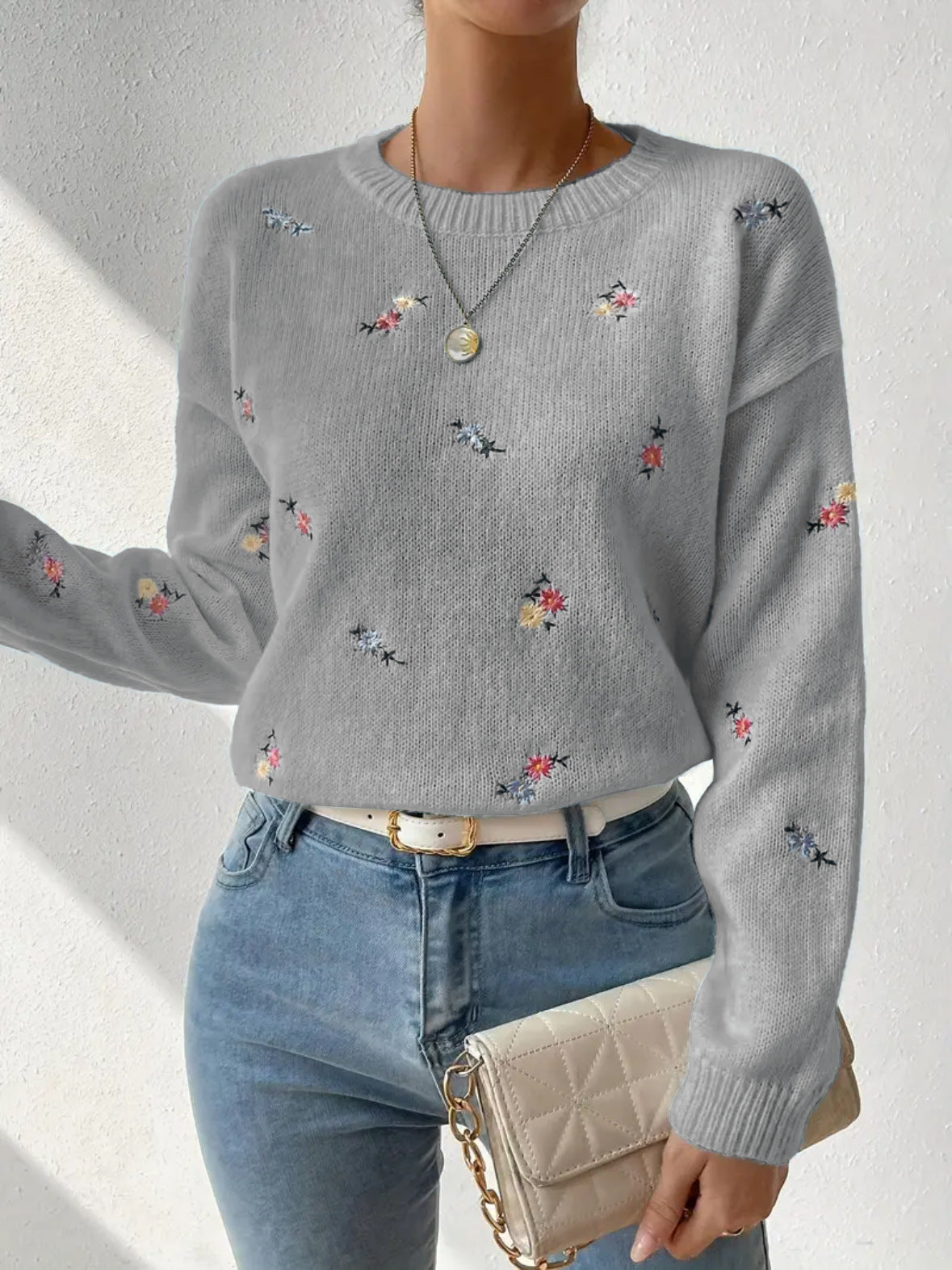 Damen Pulli Floral Stickerei Lässig Norvielle
