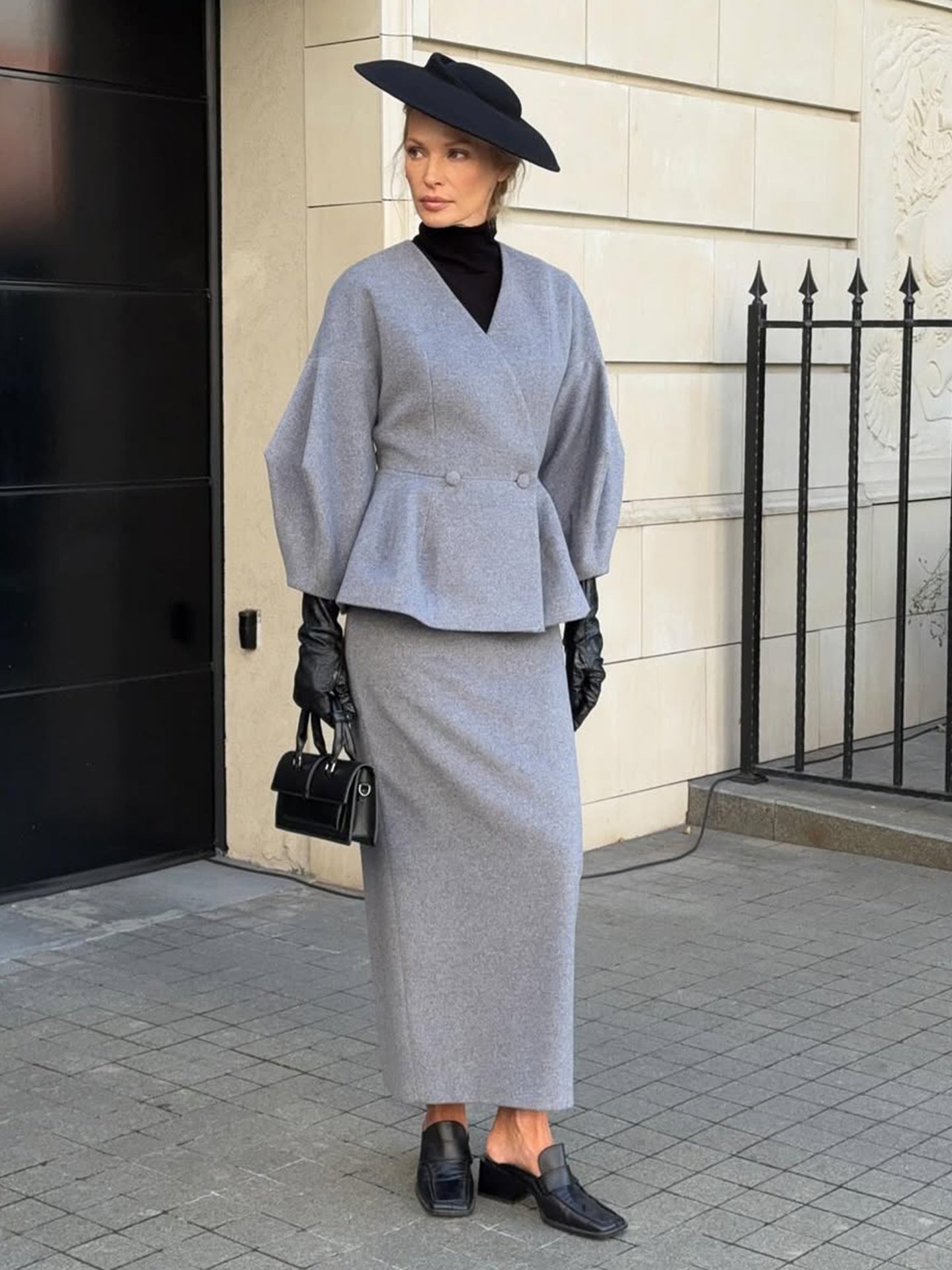 Damen Bleistiftkleid mit Blazer-Oberteil und Puffärmeln Norvielle