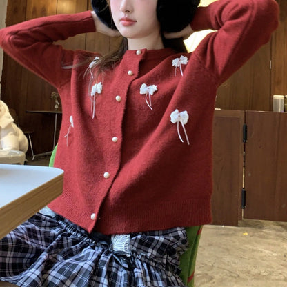 Damen Strickjacke Kawaii mit Schleifen und Perlen Norvielle