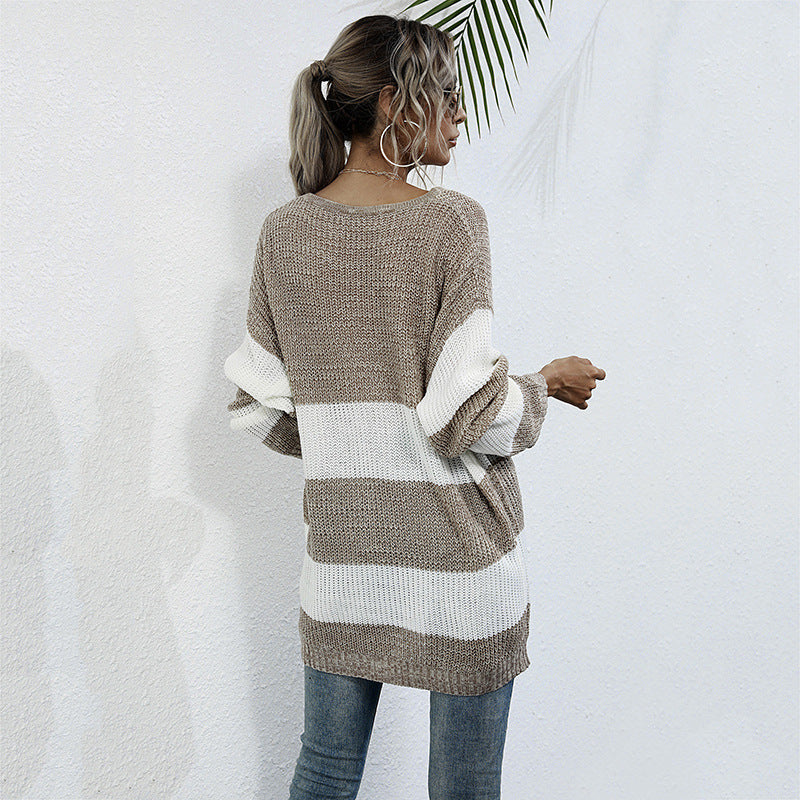 Damen Strickpullover Breite Streifen Norvielle