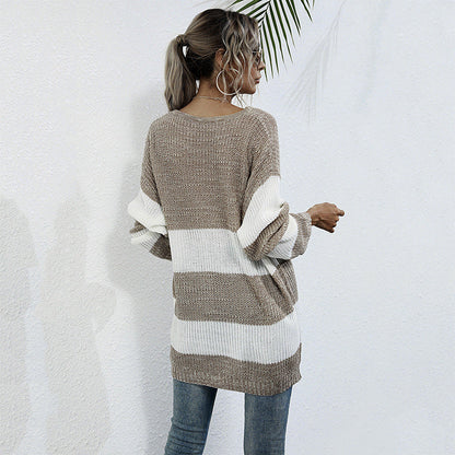 Damen Strickpullover Breite Streifen Norvielle