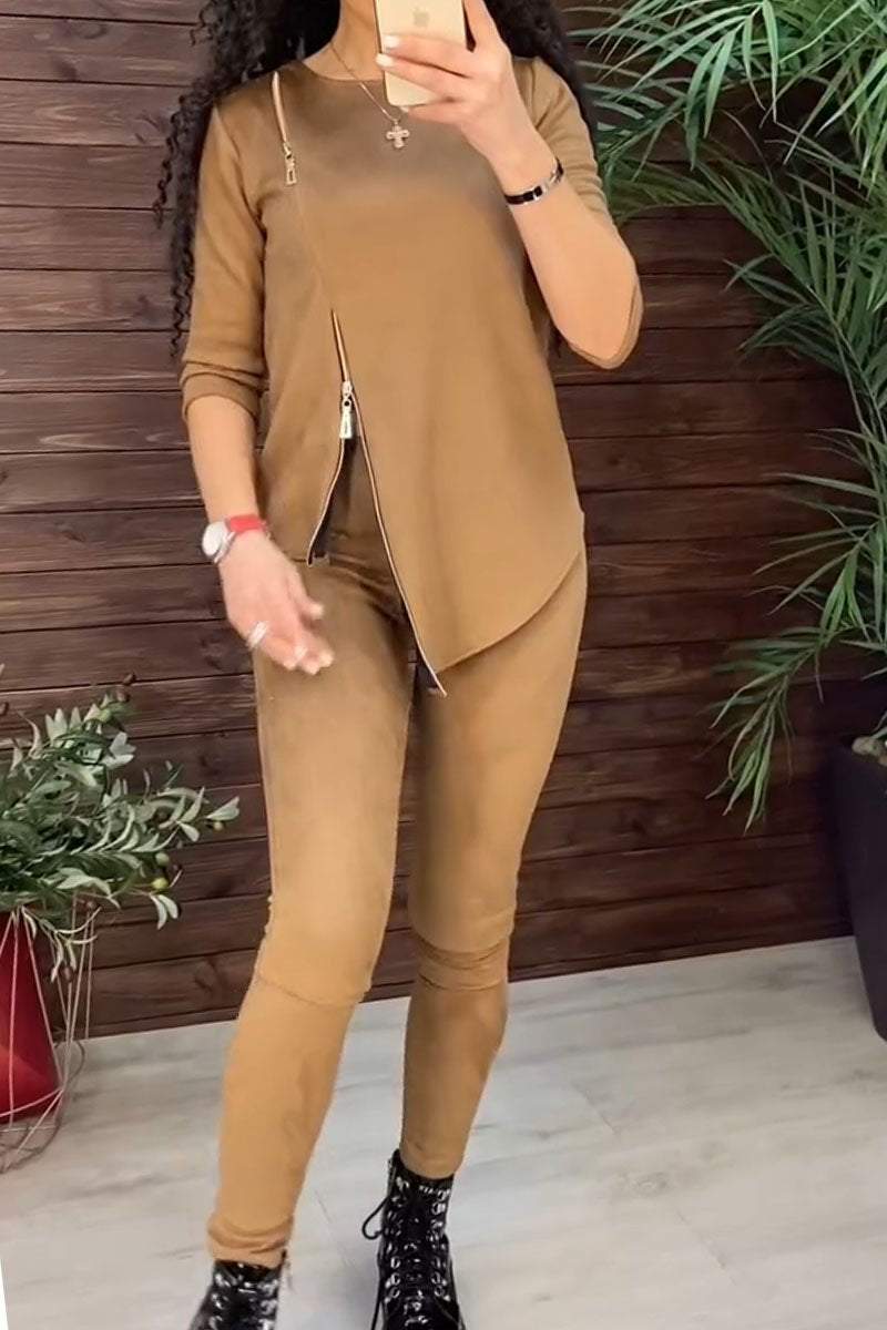 Damen Velours Loungewear Set Reißverschluss Norvielle