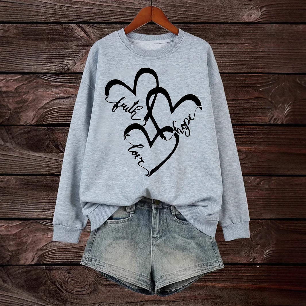 Damen Sweatshirt Romantische Herzen Aufdruck Rosa - Norvielle