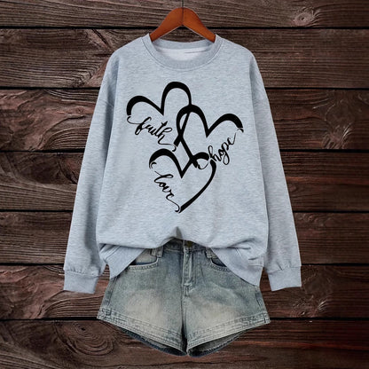 Damen Sweatshirt Romantische Herzen Aufdruck Rosa - Norvielle