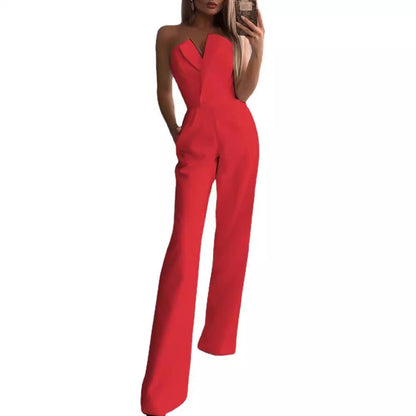 Damen Jumpsuit V-Ausschnitt Weites Bein Norvielle