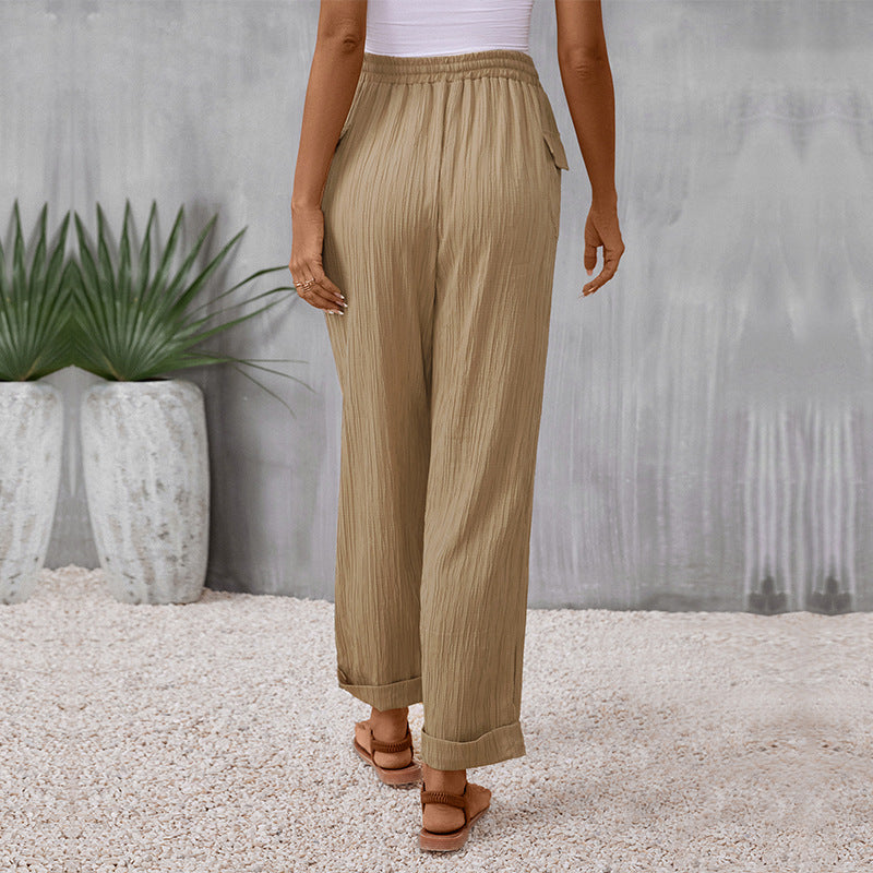 Damen Sommerhose Elastischer Bund Baumwolle Beige