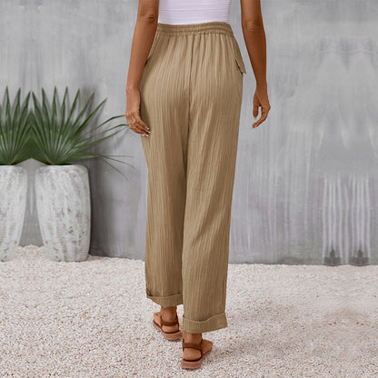 Damen Sommerhose Elastischer Bund Baumwolle Beige