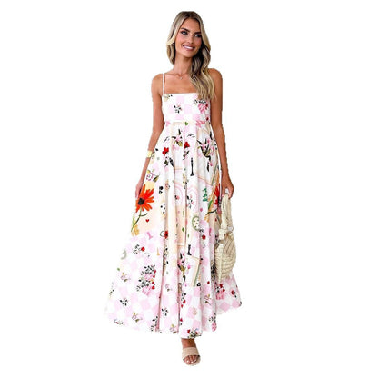 Damen Maxikleid mit Trägern und Blumenmuster