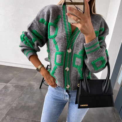Damen Strickjacke Geometrisches Muster Bequem Norvielle