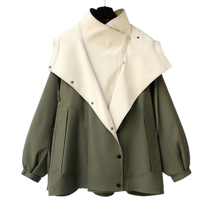 Damen Übergangsjacke Großkragen Praktische Taschen Norvielle