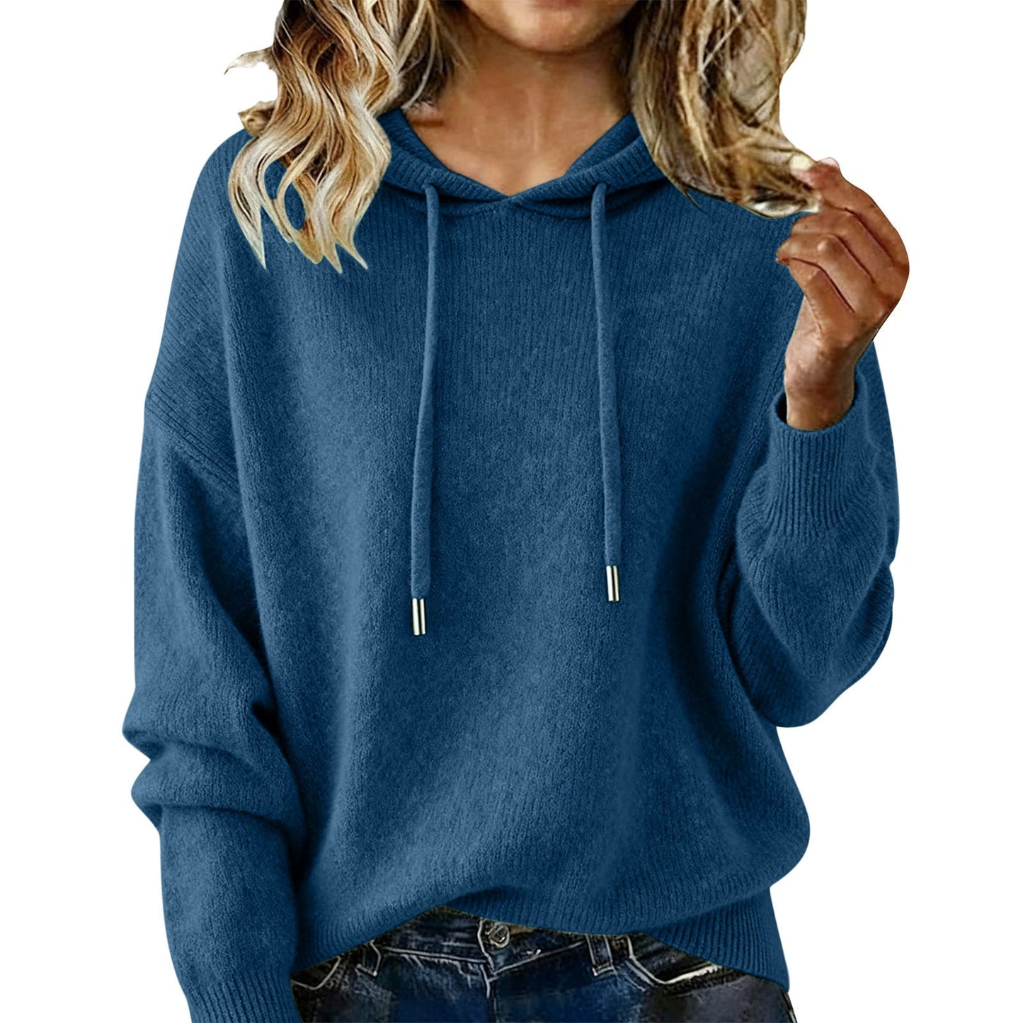 Damen Oversized Kapuzenpullover Texturiert Kordelzug Beige