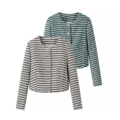Damen Jacquardjacke Klassischer Schnitt Knöpfe Beige - Norvielle