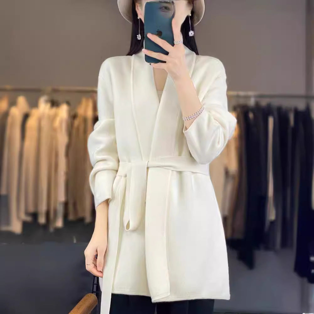 Damen Strickjacke Lang Gürtel Lässiger Schnitt Norvielle