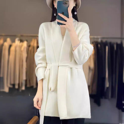 Damen Strickjacke Lang Gürtel Lässiger Schnitt Norvielle