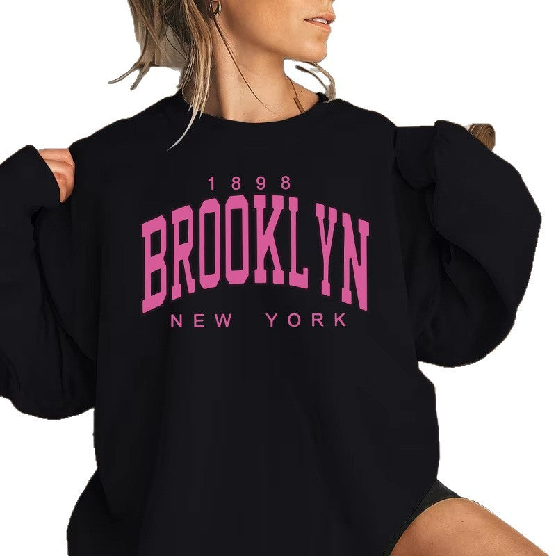Damen Sweatshirt Brooklyn-Print Baumwolle Bequem Grau