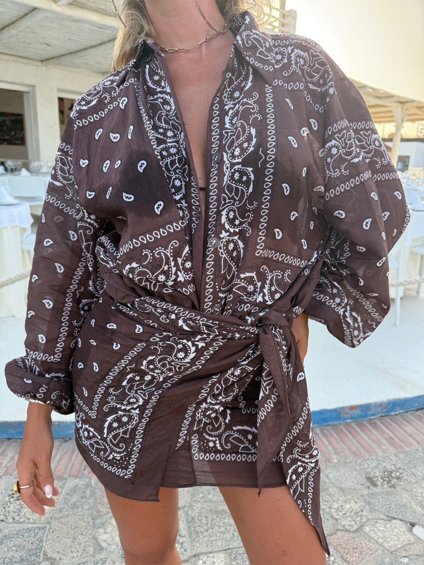 Damen Kimono-Jacke Bandana-Optik Tailliert Norvielle