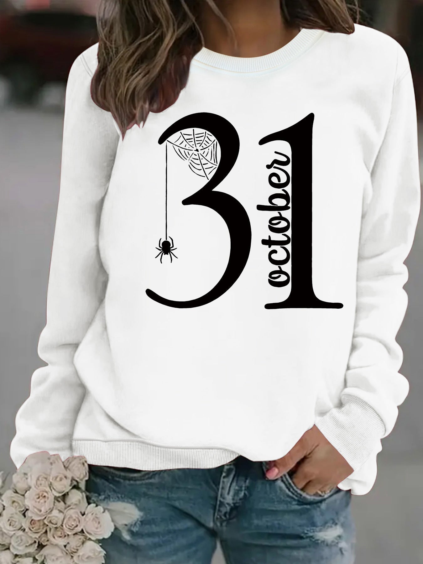 Damen Sweatshirt Halloween-Motiv Bequem Grün