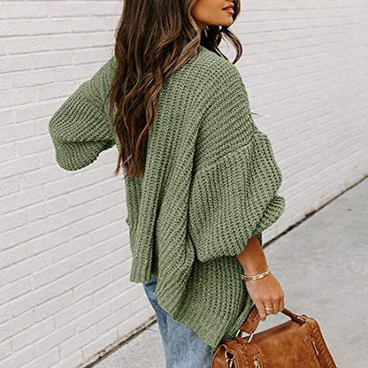 Damen Grobstrick-Pullover Voluminöse Ärmel Lässiger Schnitt