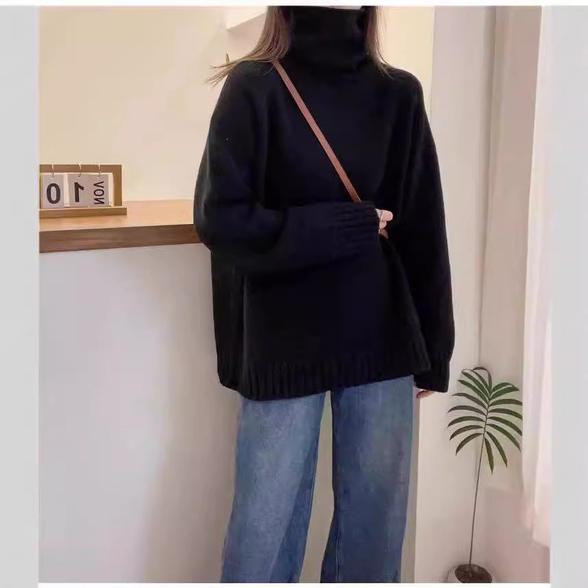 Damen Grobstrickpullover Stehkragen Seitenschlitzen Norvielle