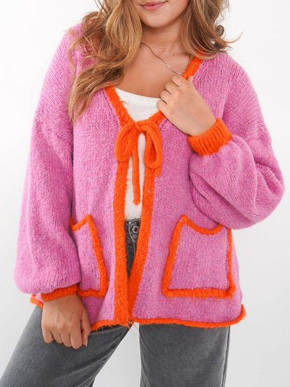 Damen Strickjacke Lässig Kordelzug Elegante Taschen Norvielle