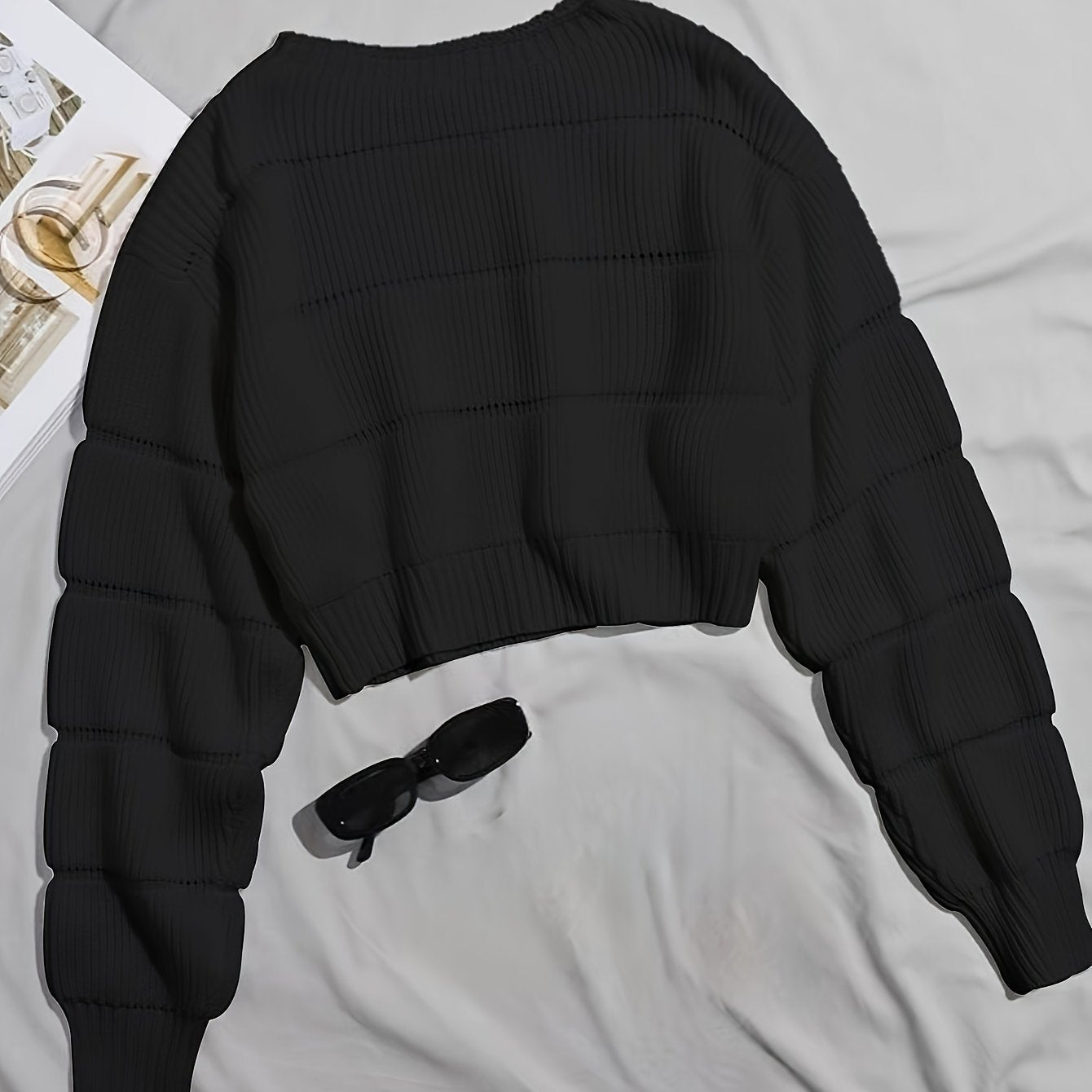 Damen Crop-Pullover Weich Strukturiert Beige