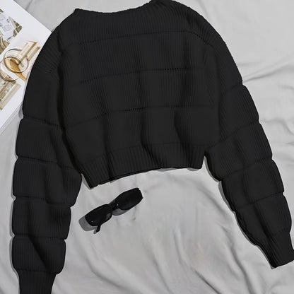 Damen Crop-Pullover Weich Strukturiert Beige