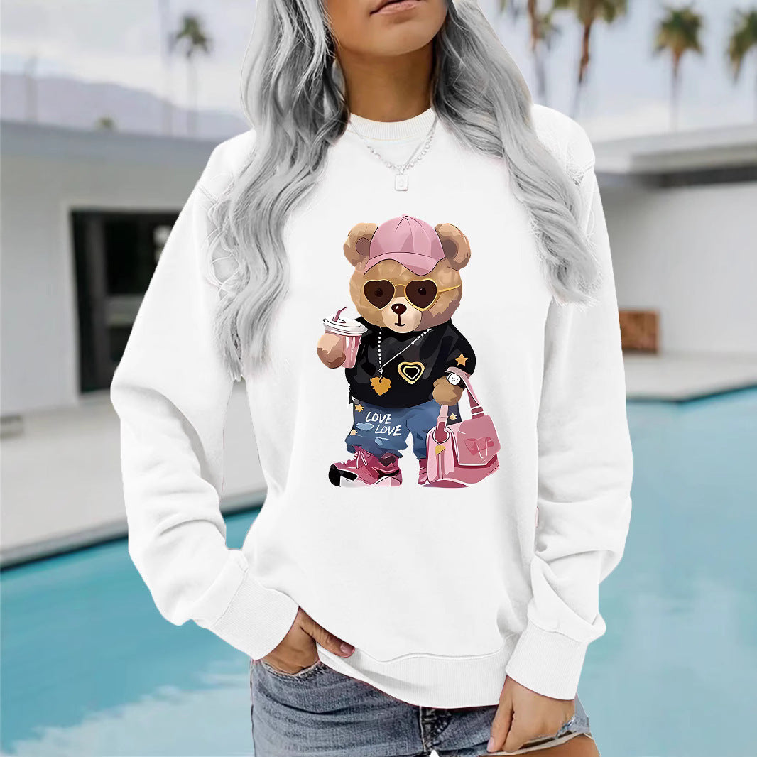 Damen Sweatshirt Cartoon Bär Motiv Weiß