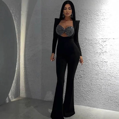 Damen Jumpsuit Strassdetails Figurbetont Norvielle