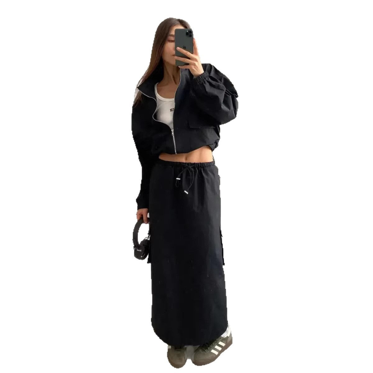 Damen Utility-Jacke Hochkragen Taillenregulierung