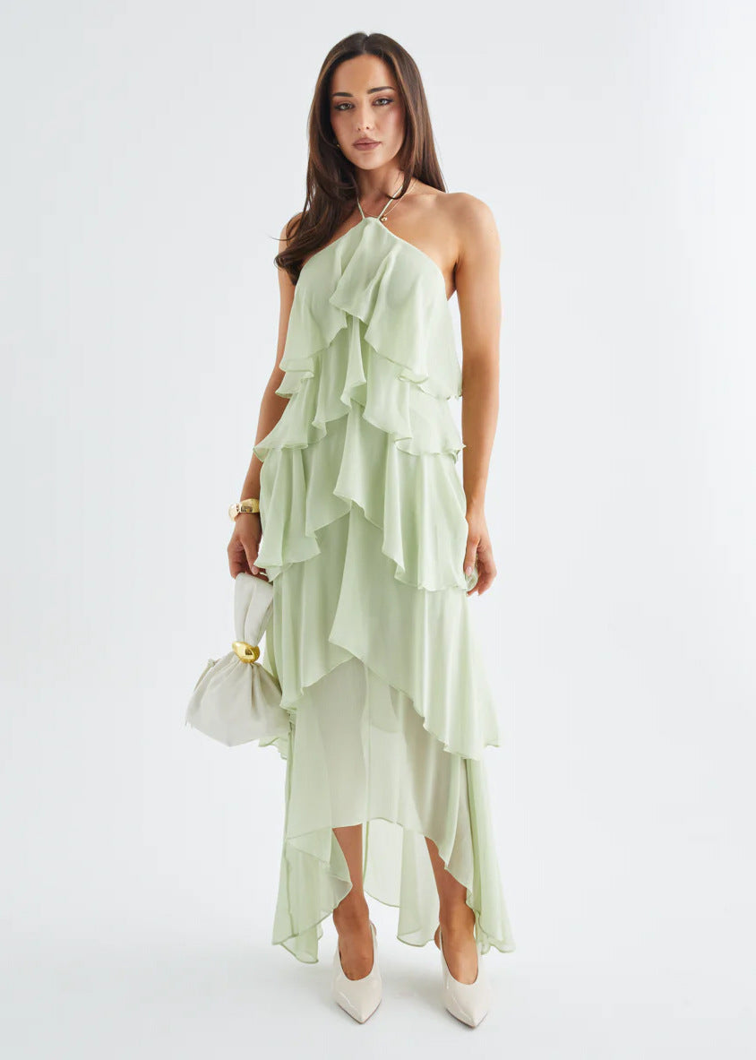 Damen Maxikleid mit Überwurf und Rüschen Norvielle