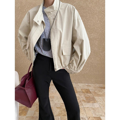 Damen Übergangsjacke Minimalistisch Hochkragen Praktische Taschen - Norvielle