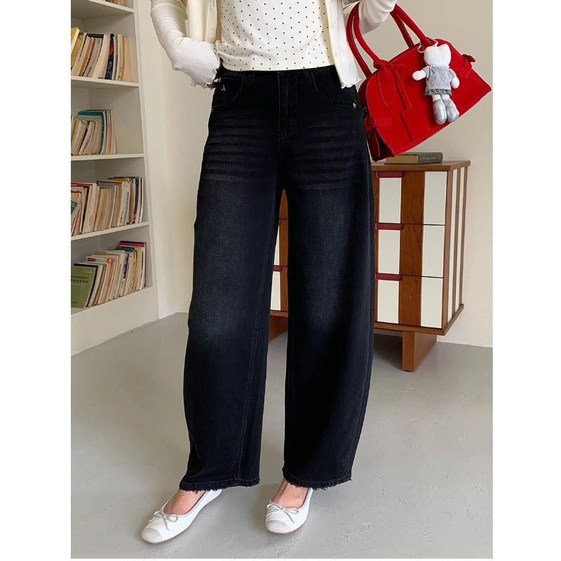 Damen Weite Denim-Hose Baumwolle