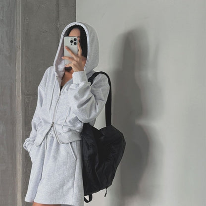 Damen Sportliches Loungewear-Set Kapuzenjacke Shorts