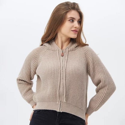 Damen Hoodie Weiches RippstrickMaterial Kordelzug