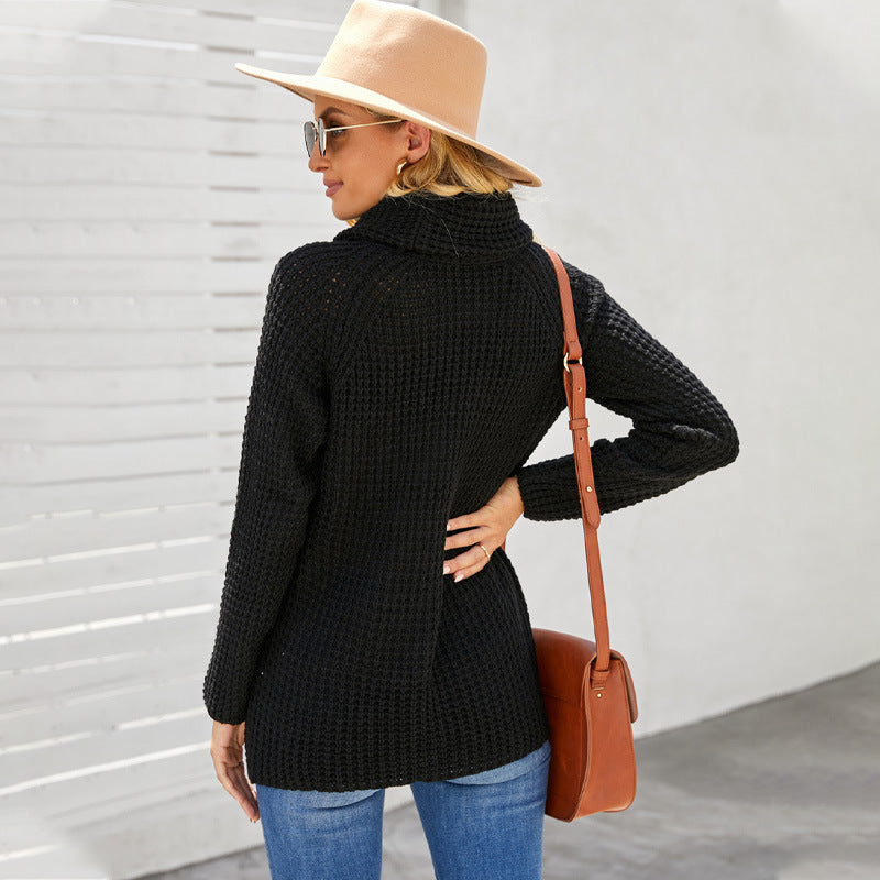 Damen Strickpullover Relaxed Fit Asymmetrisch Oversize Rollkragen
