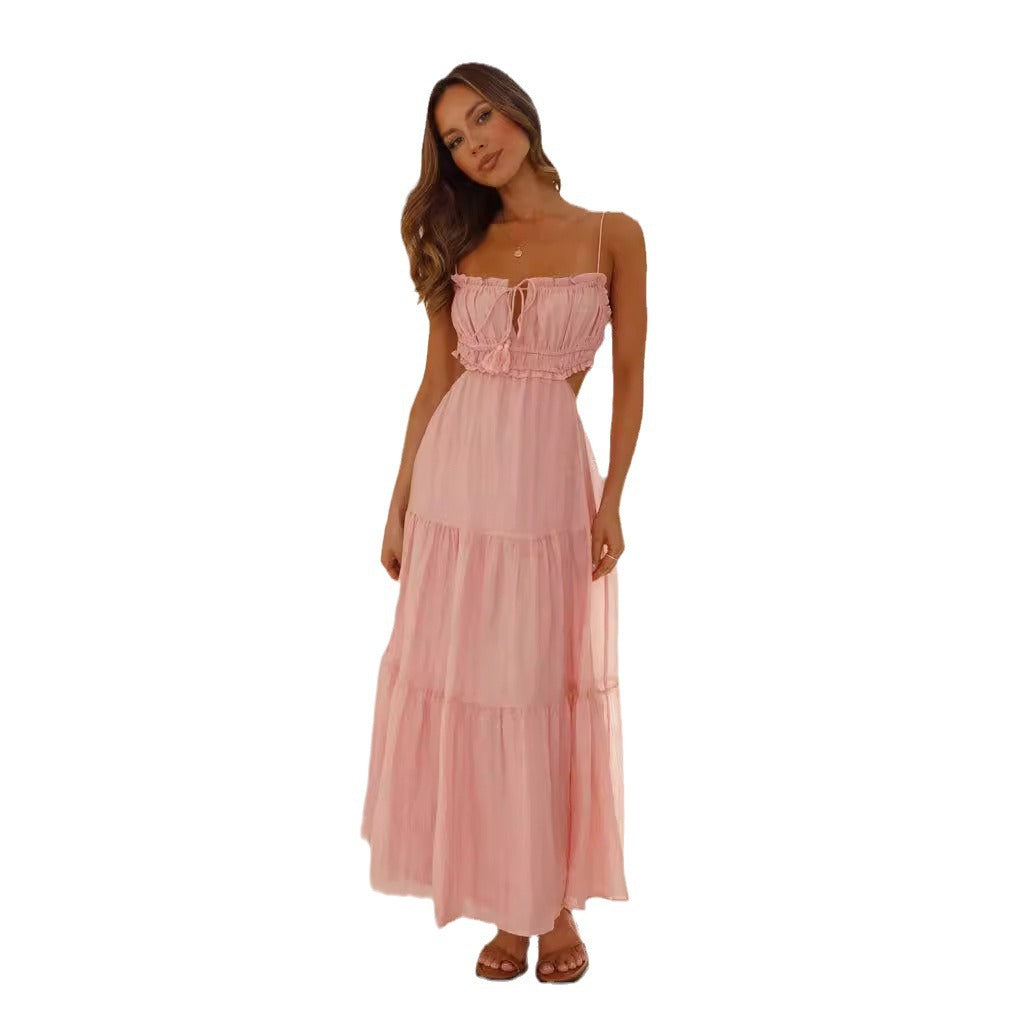 Damen Maxi-Kleid mit Raffung Spitzenakzente Norvielle