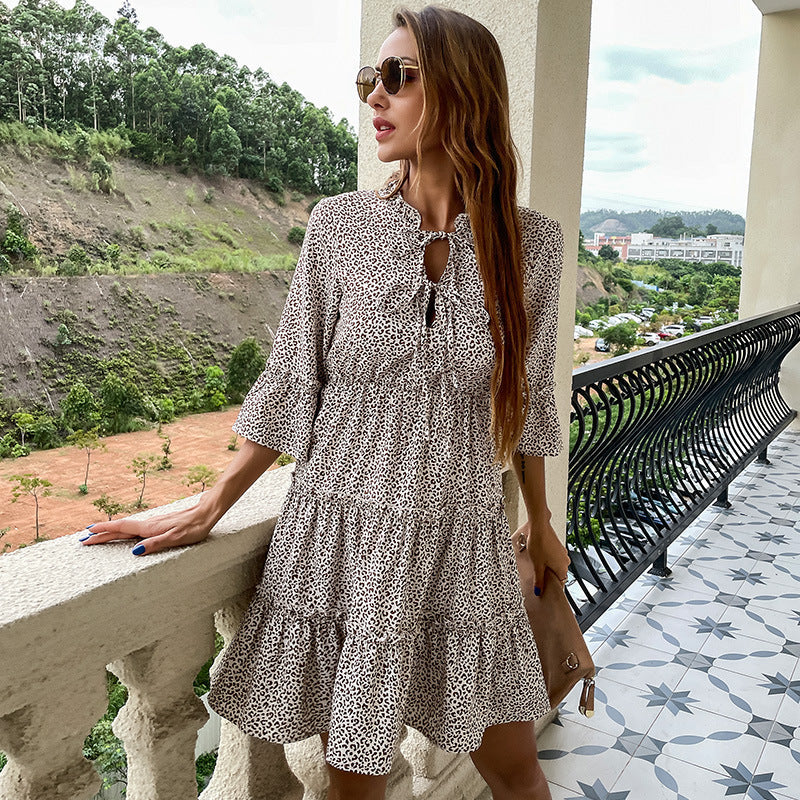 Damen Sommerkleid Geblümt Voluminöse Rüschen Blumenmuster