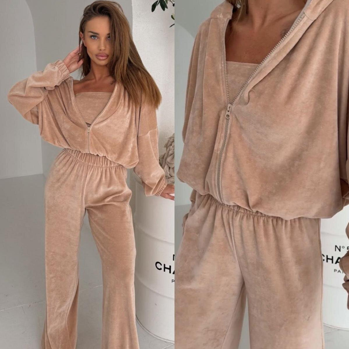 Damen Fleece-Loungewear-Set Weites Oberteil Bequeme Hose Norvielle - Norvielle