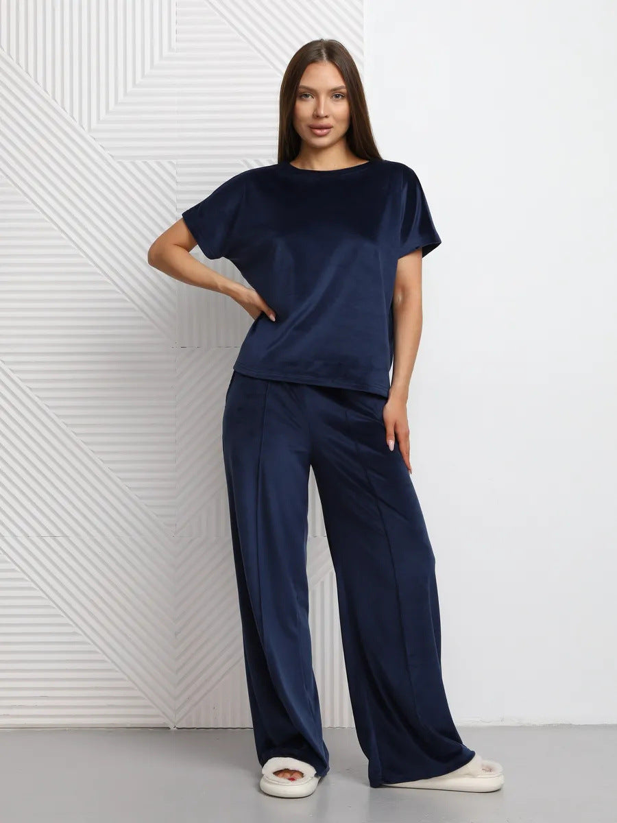 Damen Loungewear-Set Satin Lässiger Schnitt Weite Hose