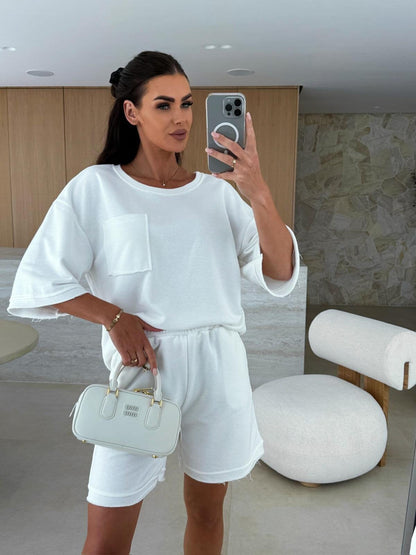 Damen Freizeitanzug Oversized T-Shirt und bequeme Shorts Norvielle