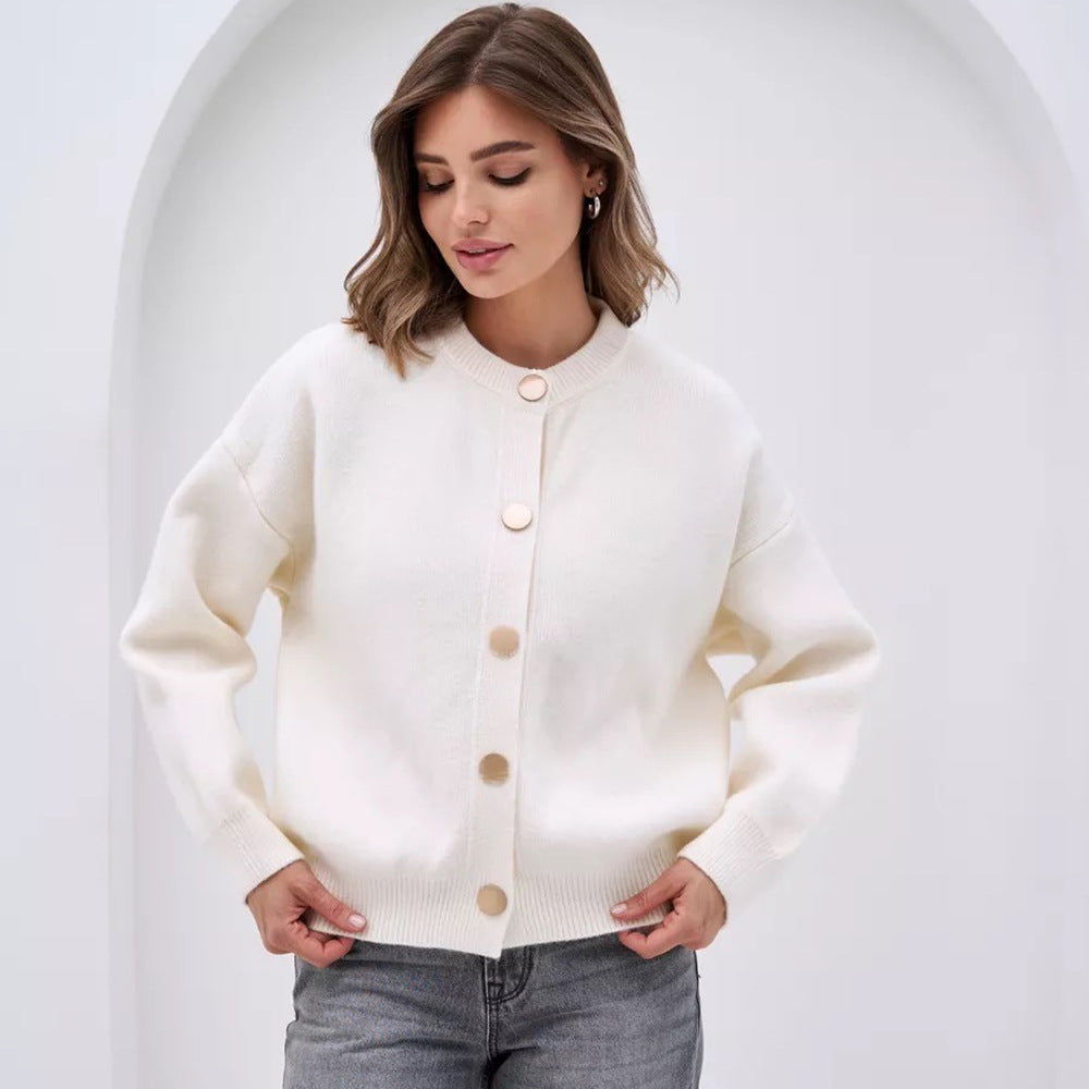 Damen Strickcardigan Weiches Material Knöpfe Beige - Norvielle