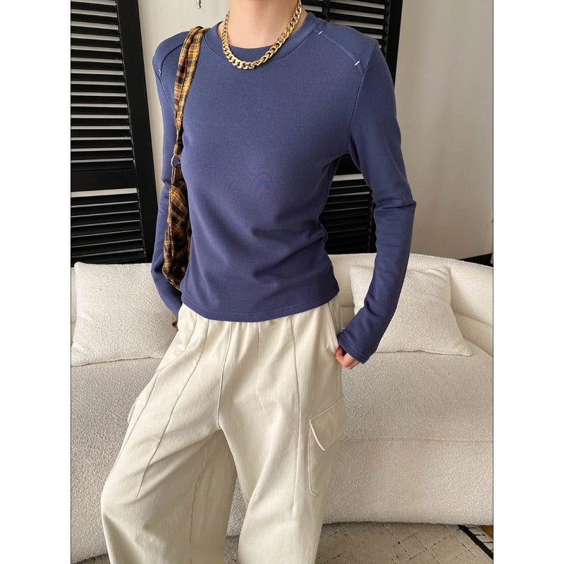 Damen Langarmshirt Rundhalsausschnitt Daumenlöcher Norvielle - Norvielle