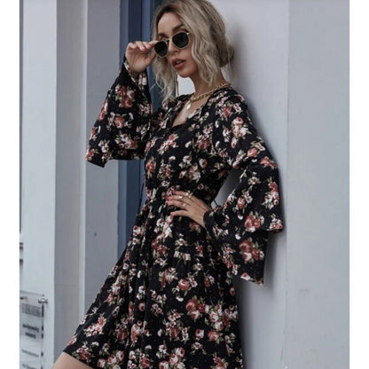Damen Midikleid Weite Ärmel Floralmuster Norvielle