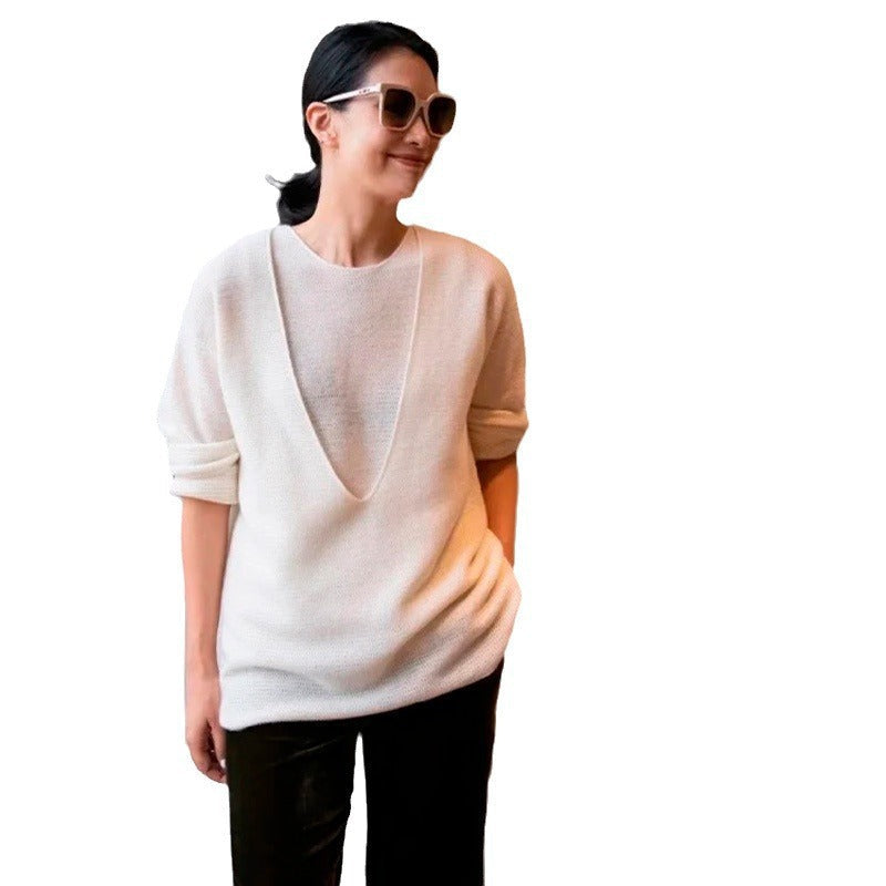 Damen Grobstrickpullover V-Ausschnitt Weit Norvielle