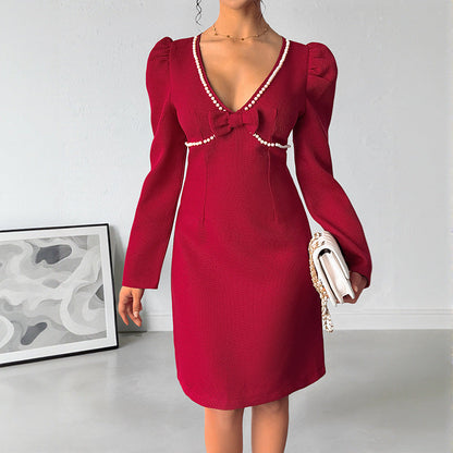 Damen Kleid Figurbetont Seide Elegante Schleife