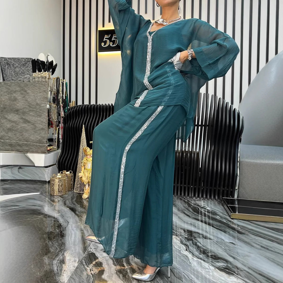 Damen Jumpsuit Luftig Elegant Glitzernd Norvielle